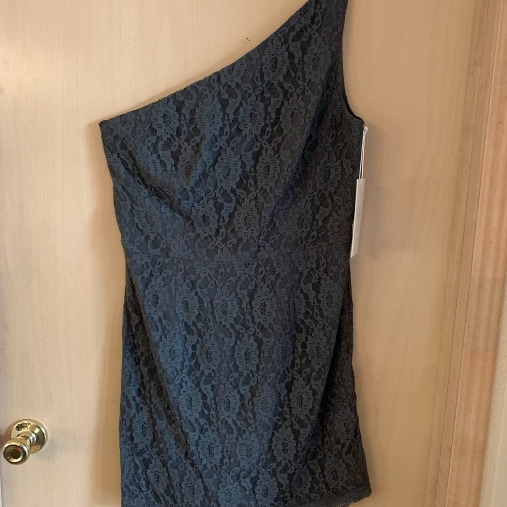 NWT Gather & Gown Gray Lace One Shoulder Formal Dress